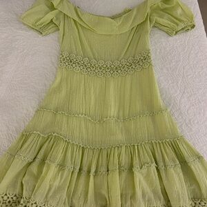 Lush Lime Green Mini Dress with Lace Details